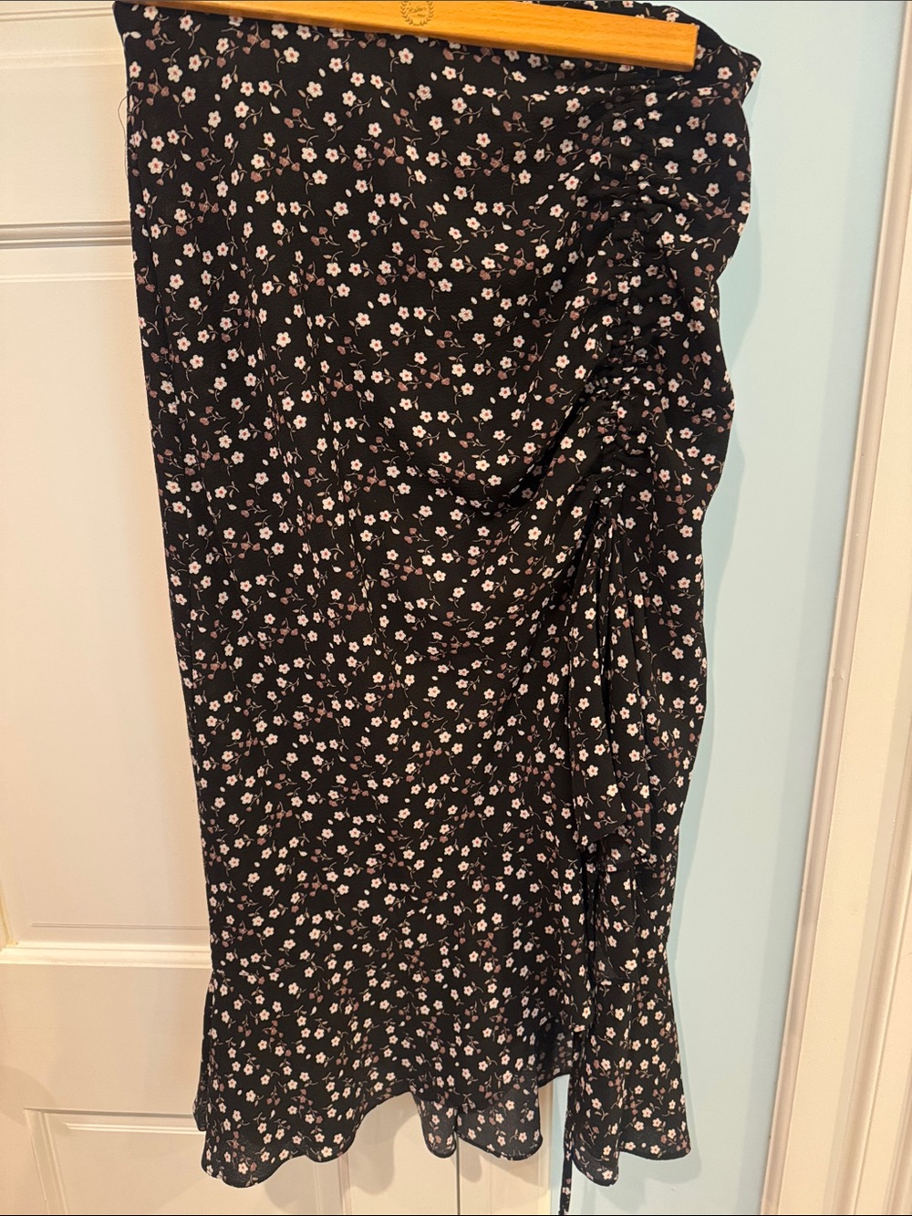 Max Studio Black Floral Ruched Midi Skirt